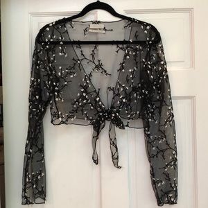 Urban outfitters sheer/tie front cropped wrap